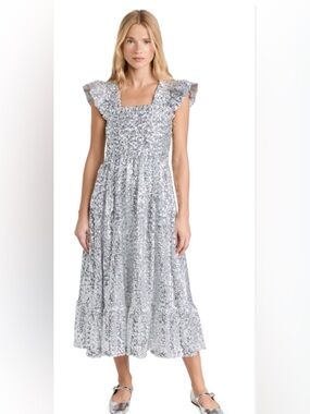 Hill House Silver Sequin Ruffle-Sleeve Maxi